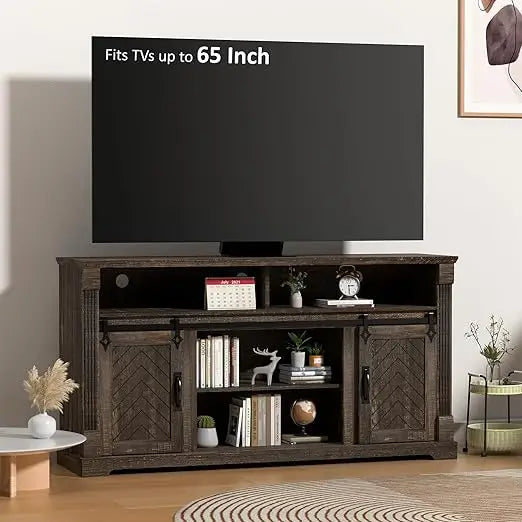 Rustic Fireplace TV Stand With Led Lights Farmhouse Entertainment Center