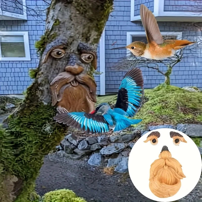 Tree Face Bird Feeder Outdoor Old Man Sculpture Garden Decor