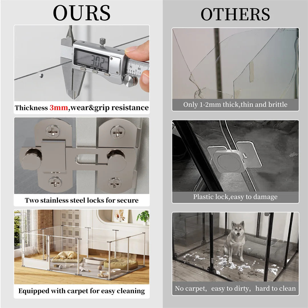 180cm Whelping Playpen Clear Acrylic Dog Playpen Exercise Fence with Waterproof Fertility Pad for Pets