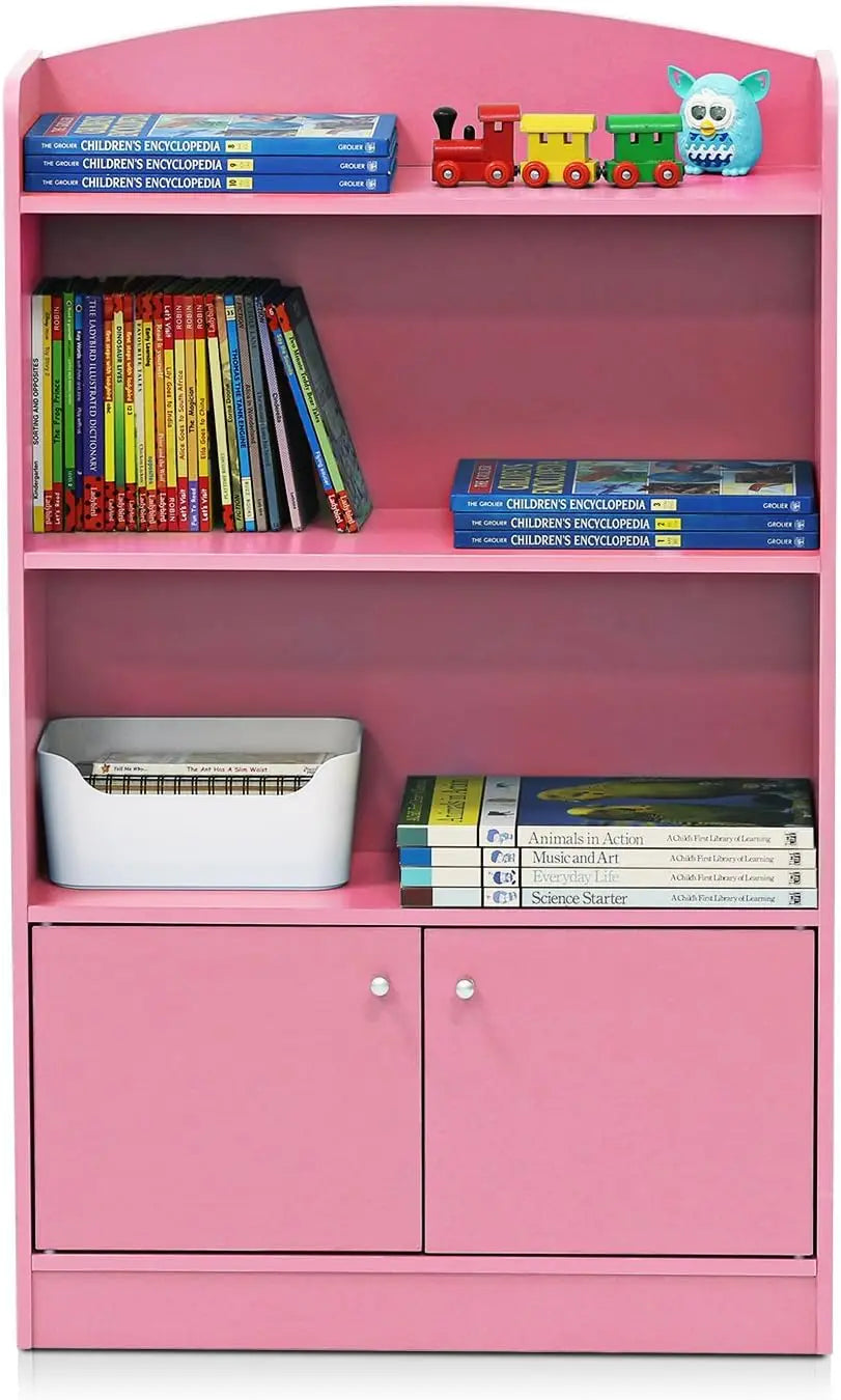 3-Tier Bookcase With Storage Cabinet And Door For Living Room