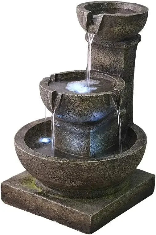 XMSJ Outdoor Waterfall Fountain With LED Lights For Garden Patio