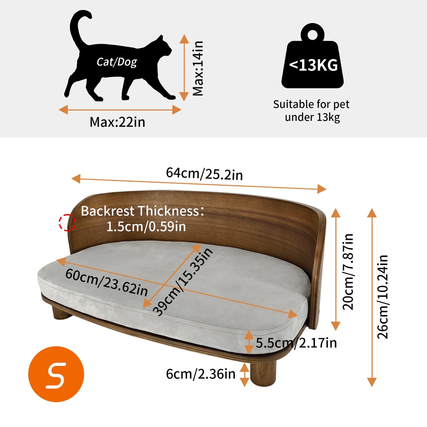 BINGOPAW Elevated Cat Bed Wooden Indoor Pet Sofa