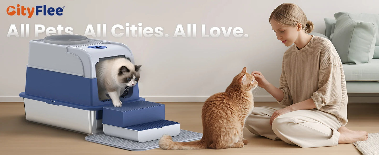 Cityflee Stainless Steel Cat Litter Box With Lid And Scoop