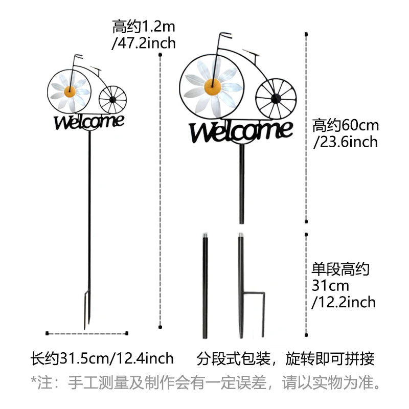 Outdoor Garden Daisy Windmill Decoration Metal Yard Art