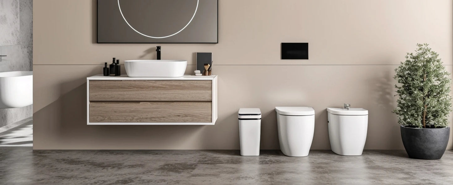 2 Pack 12L Bathroom Automatic Trash Cans Touchless Motion Sensor Slim with Lid for Bathroom Bedroom Living Room Office White