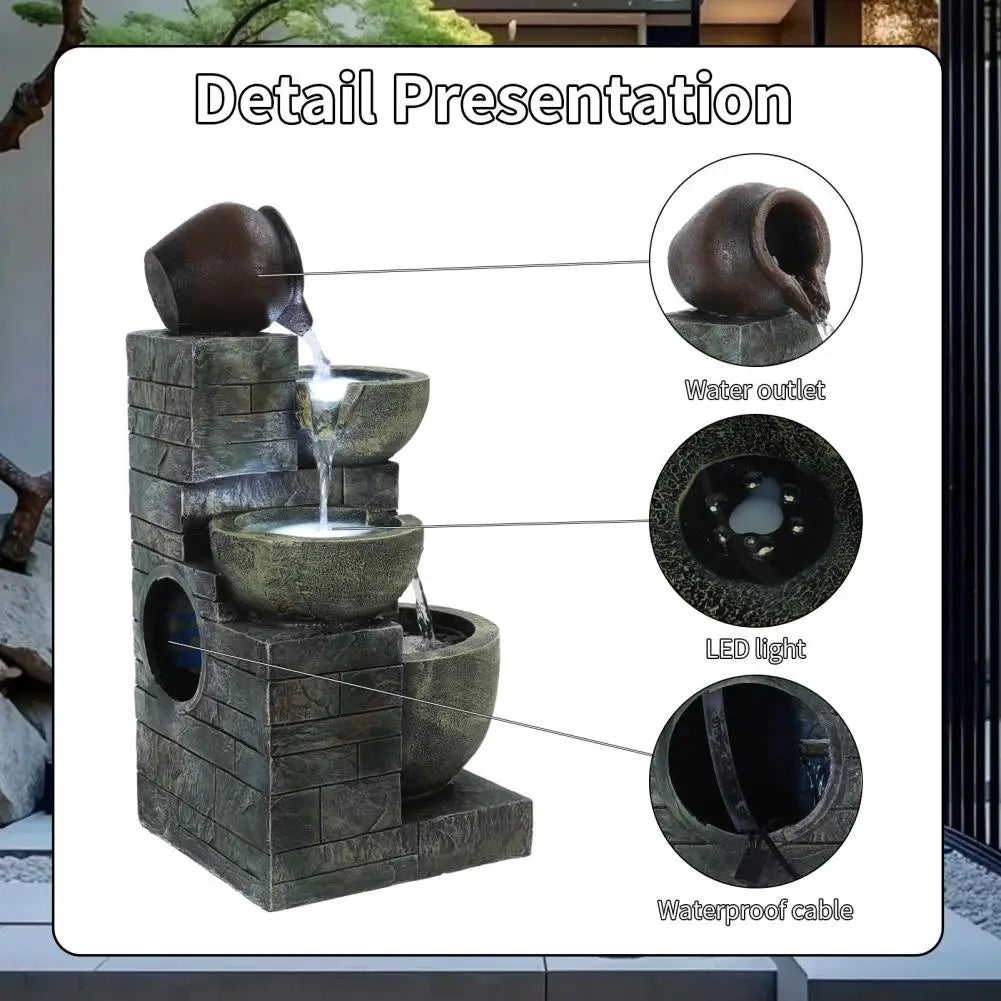 Flowing Water Rockery Fountain Ornament With Led Light For Garden