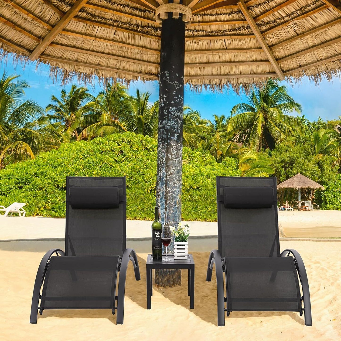 AuAg 5-Position Aluminum Outdoor Lounge Chair Set With Table