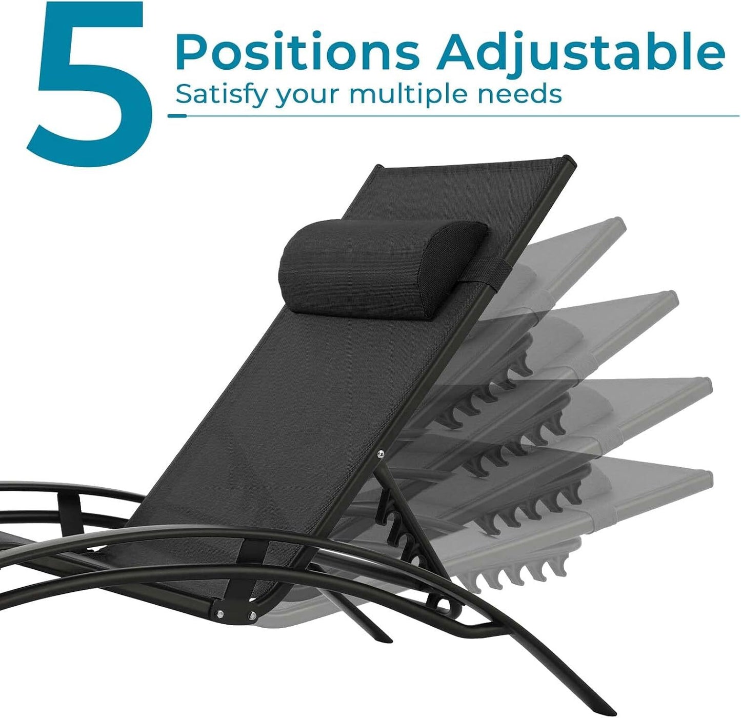 AuAg 5-Position Aluminum Outdoor Lounge Chair Set With Table