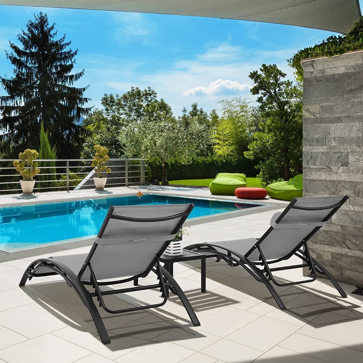 AuAg 5-Position Aluminum Outdoor Lounge Chair Set With Table