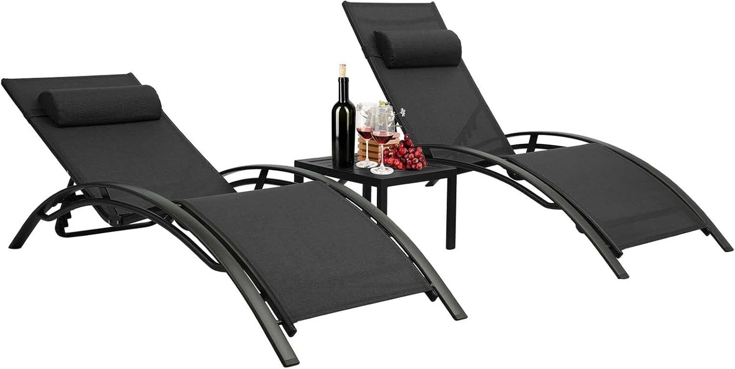 AuAg 5-Position Aluminum Outdoor Lounge Chair Set With Table