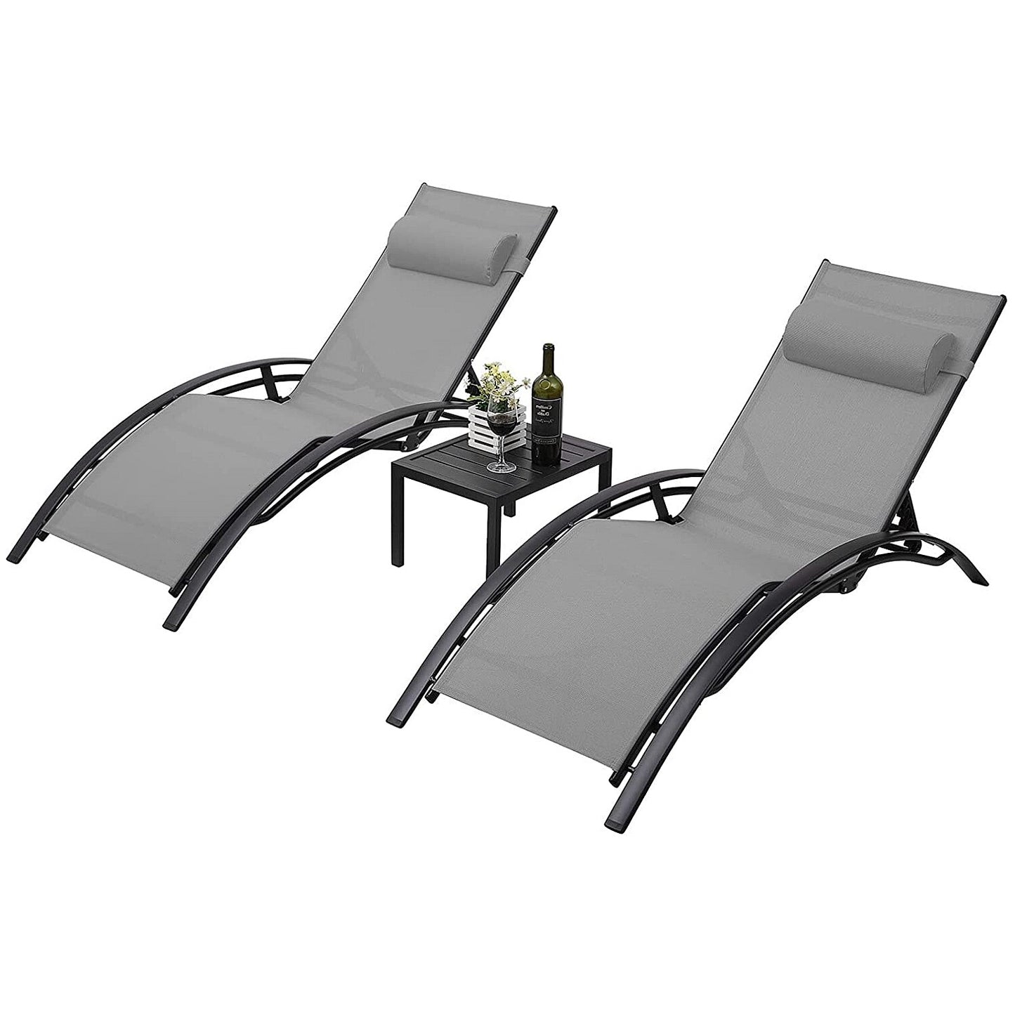 AuAg 5-Position Aluminum Outdoor Lounge Chair Set With Table