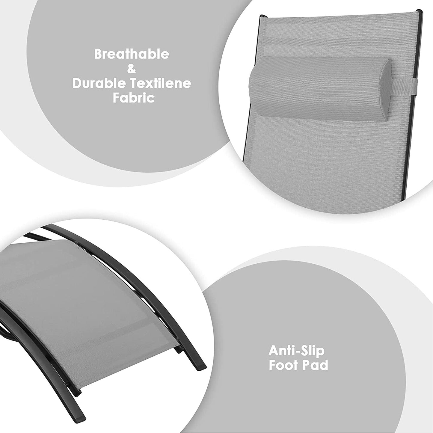 AuAg 5-Position Aluminum Outdoor Lounge Chair Set With Table