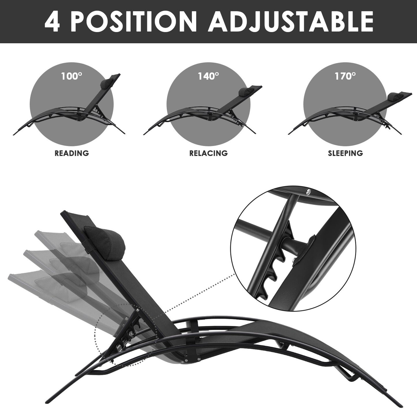 AuAg 5-Position Aluminum Outdoor Lounge Chair Set With Table