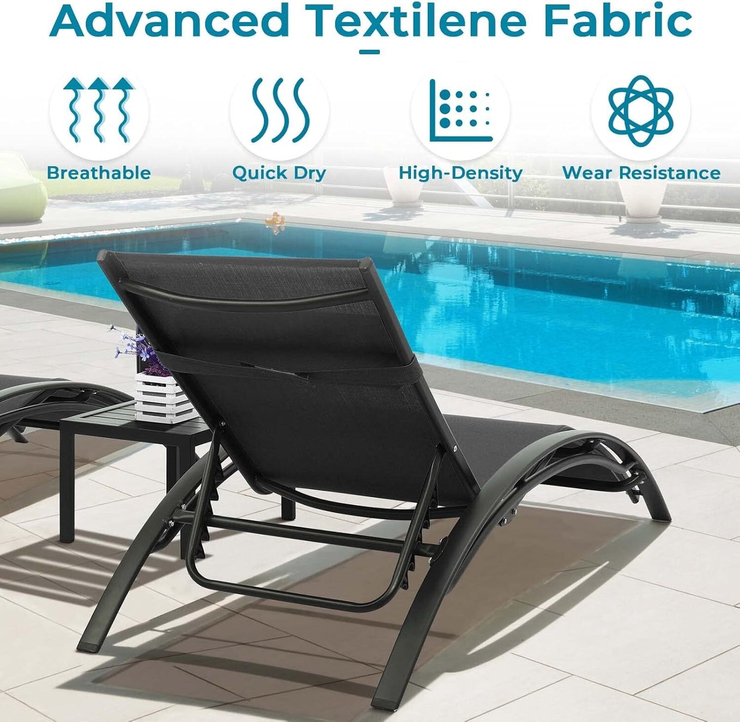 AuAg 5-Position Aluminum Outdoor Lounge Chair Set With Table