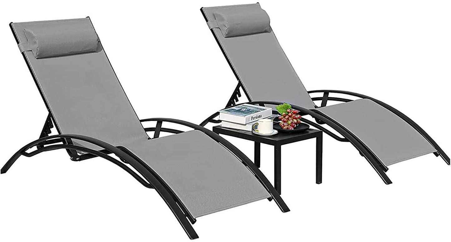 AuAg 5-Position Aluminum Outdoor Lounge Chair Set With Table