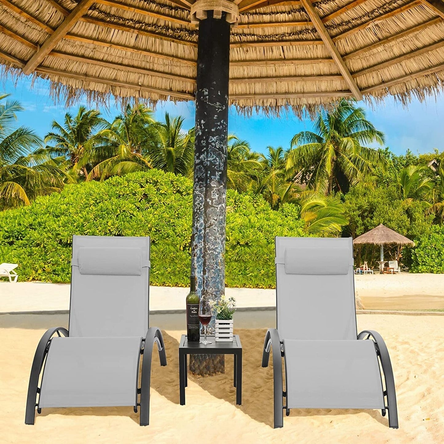 AuAg 5-Position Aluminum Outdoor Lounge Chair Set With Table