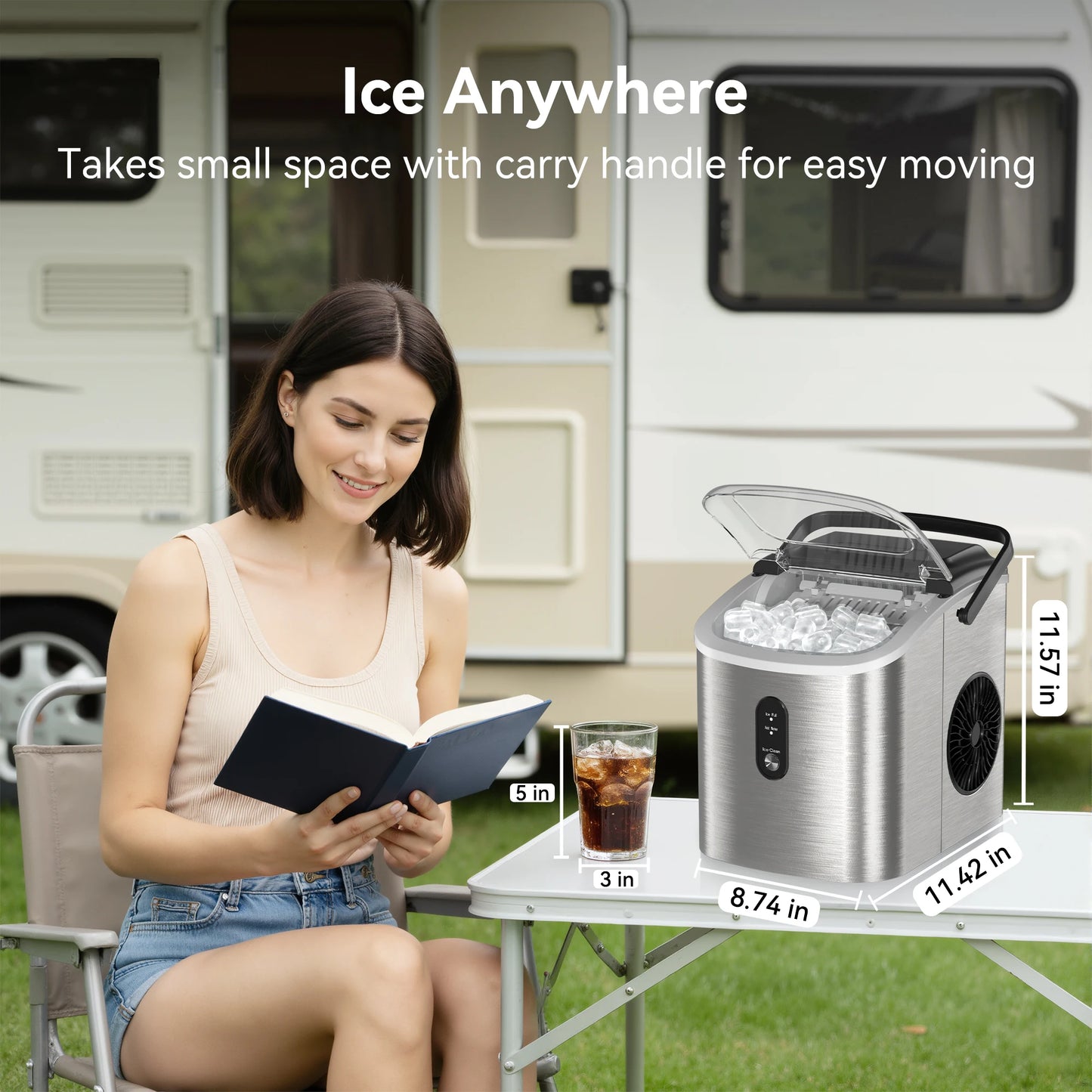 SIMZLIFE Portable Ice Maker With Handle 26 Lbs Per Day