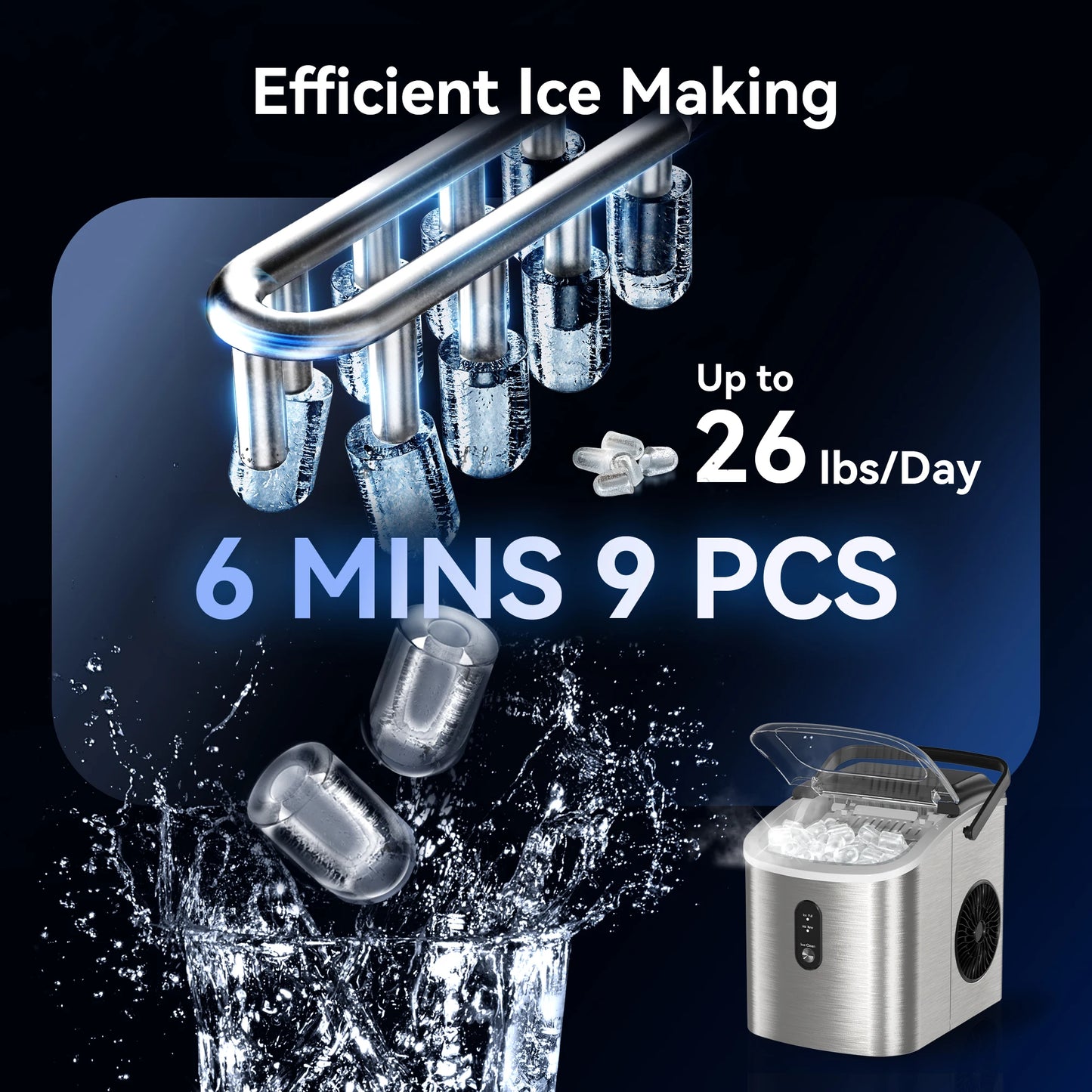SIMZLIFE Portable Ice Maker With Handle 26 Lbs Per Day