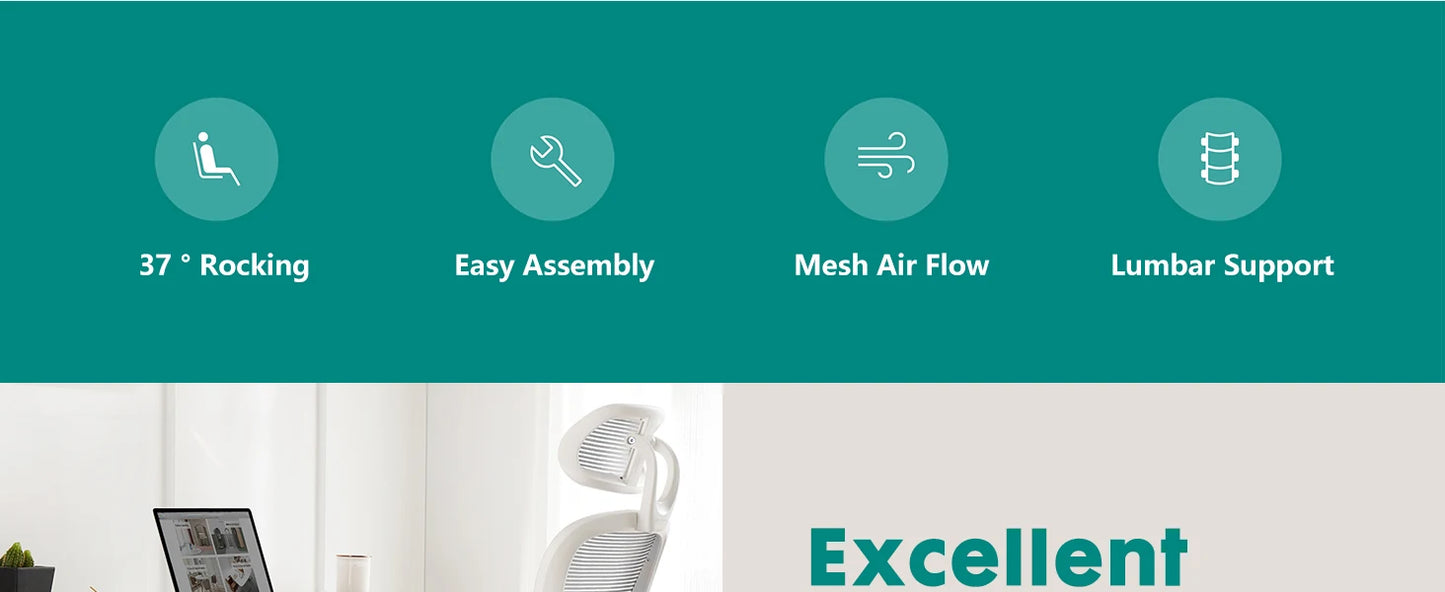 JHK Ergonomics Mesh Office Chair With Headrest And Lumbar Support