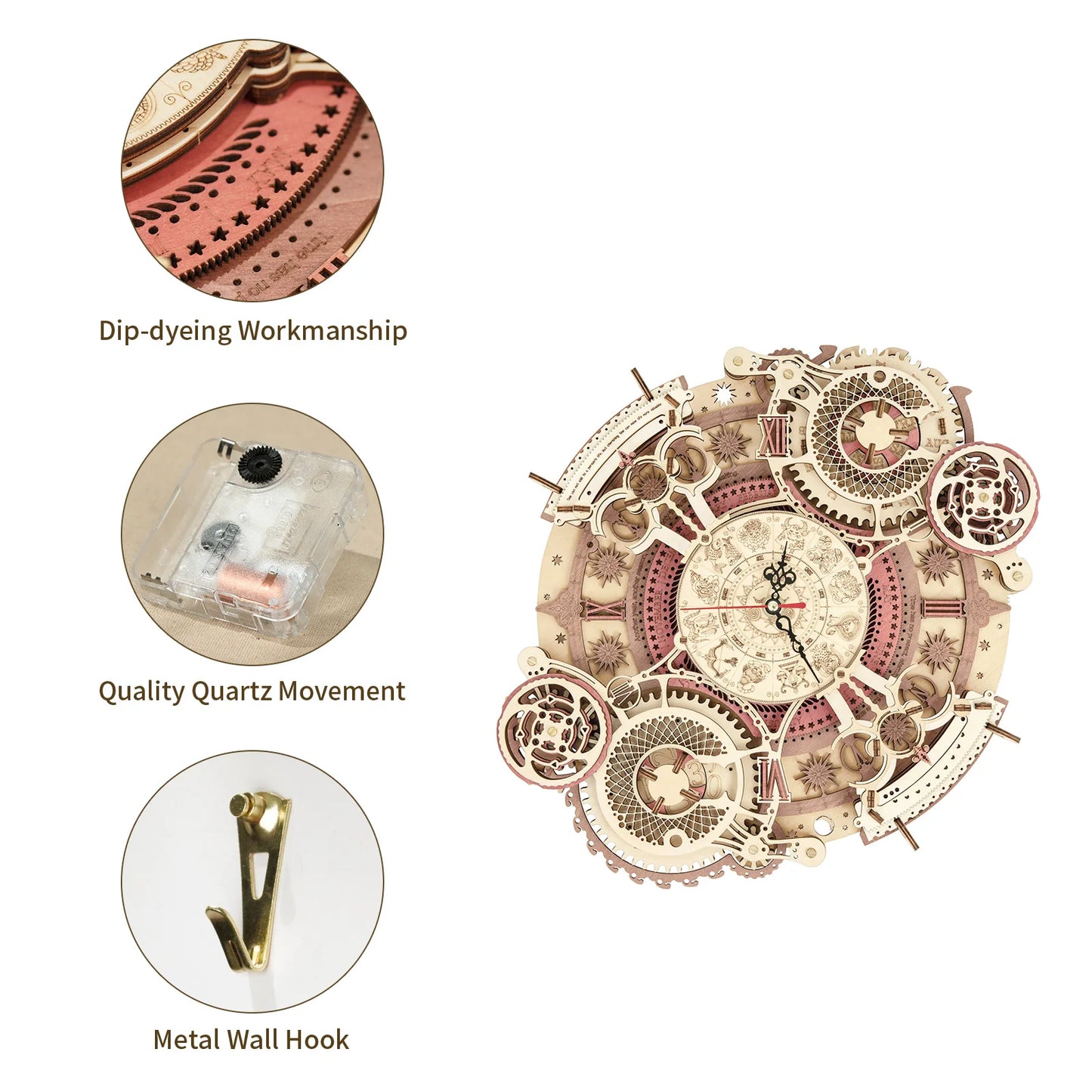 Robotime Rokr Steampunk 3D Wooden Puzzle Clock Kit For Walls