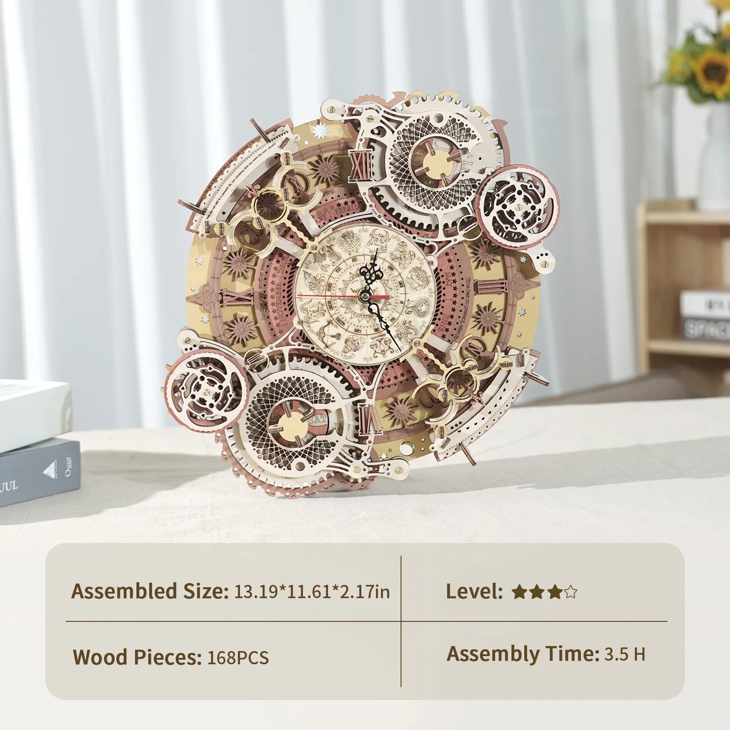 Robotime Rokr Steampunk 3D Wooden Puzzle Clock Kit For Walls
