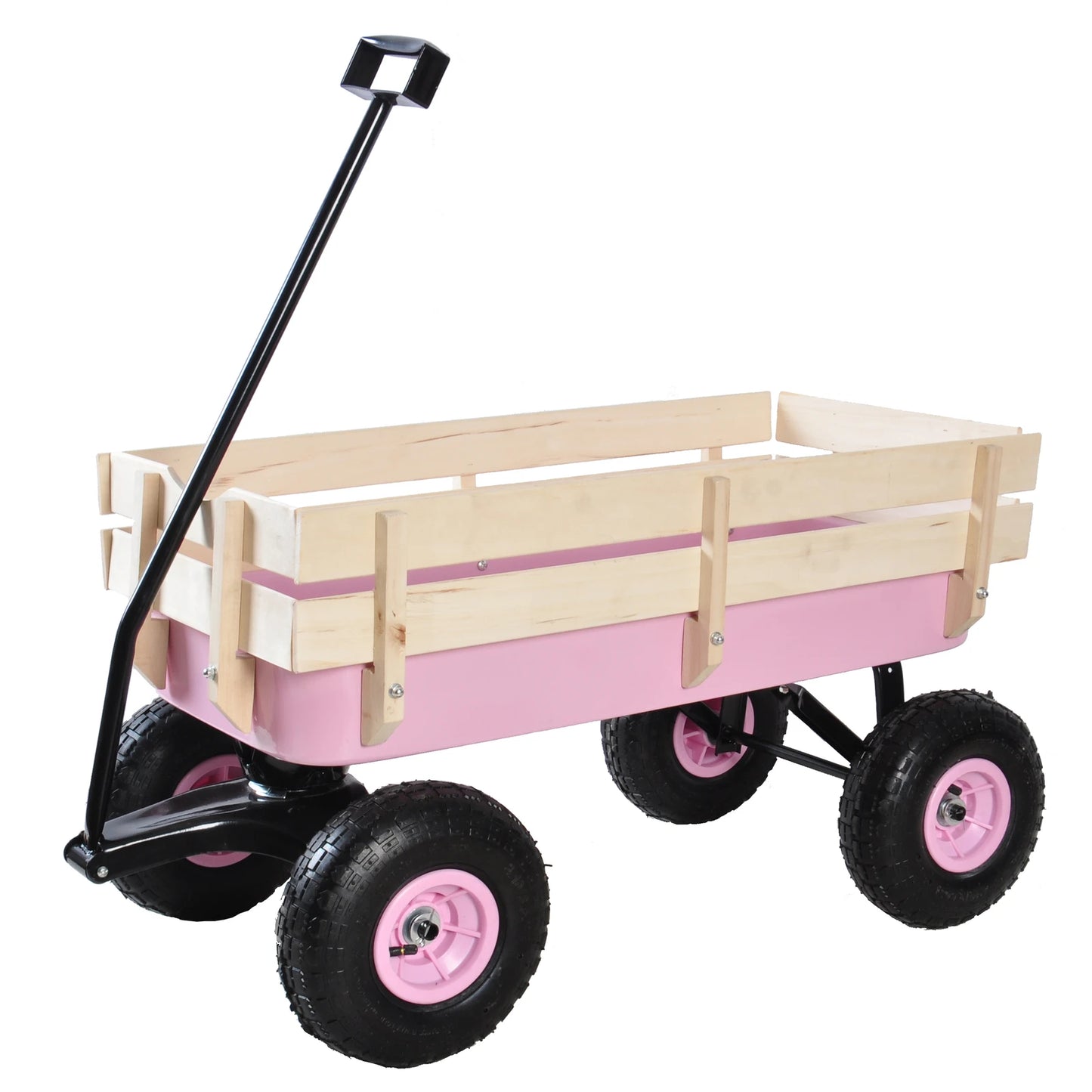 Outdoor Wagon Garden Cart With Wood Railing Air Tires