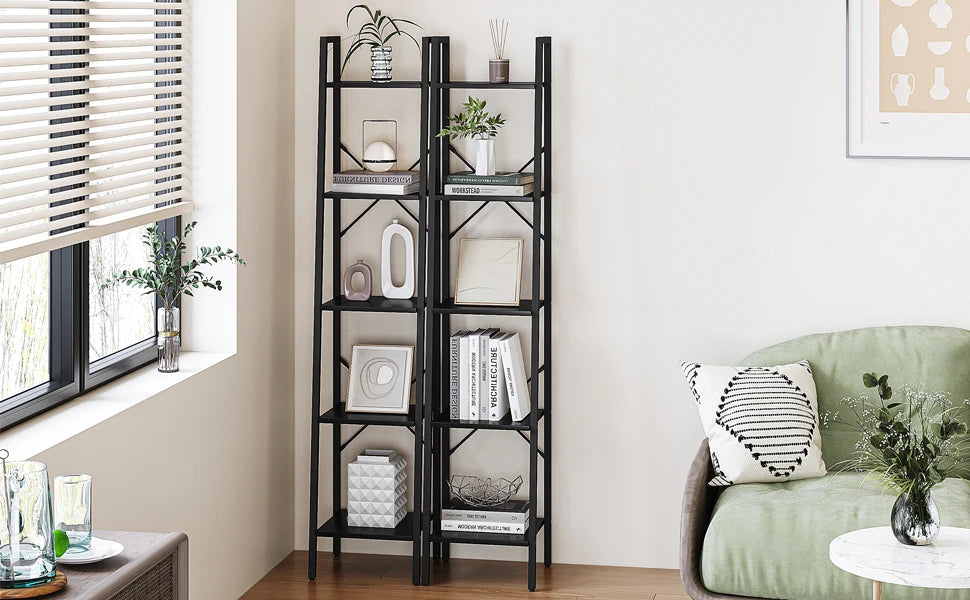 XIUWO Ladder Shelf Bookshelf With 2 Hooks Freestanding Corner Storage