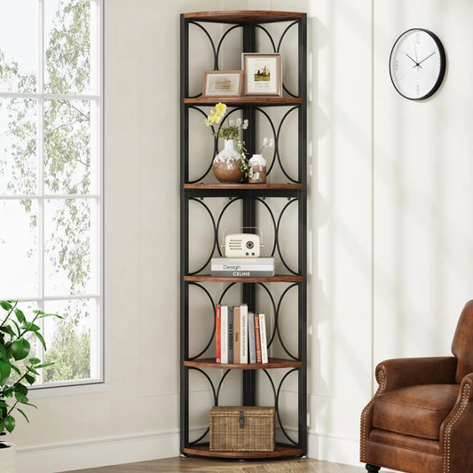 Tribesigns 6 Tier Rustic Corner Bookshelf Bookcase Storage Rack