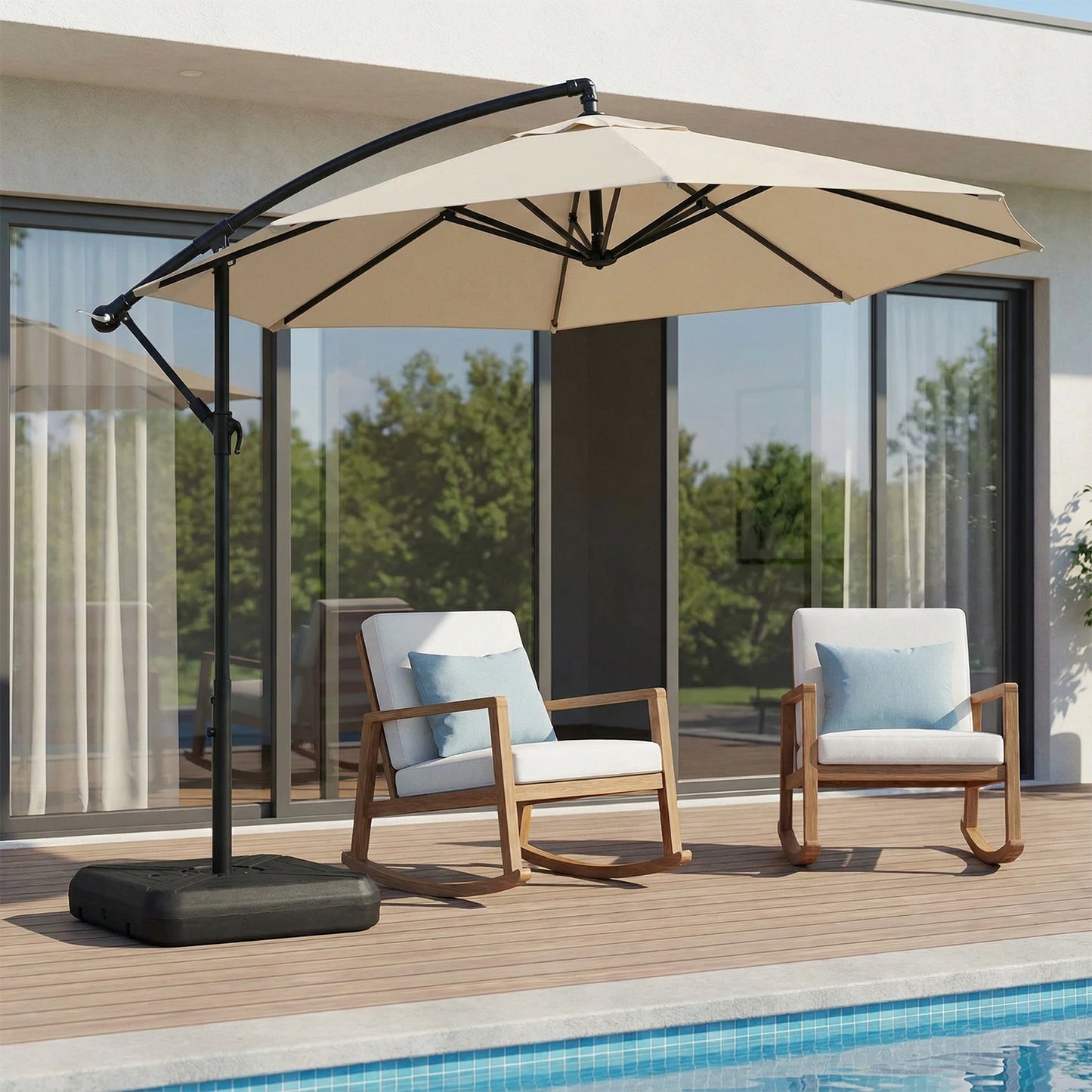 Cantilever Patio Umbrella Base With Wheels 130kg Capacity