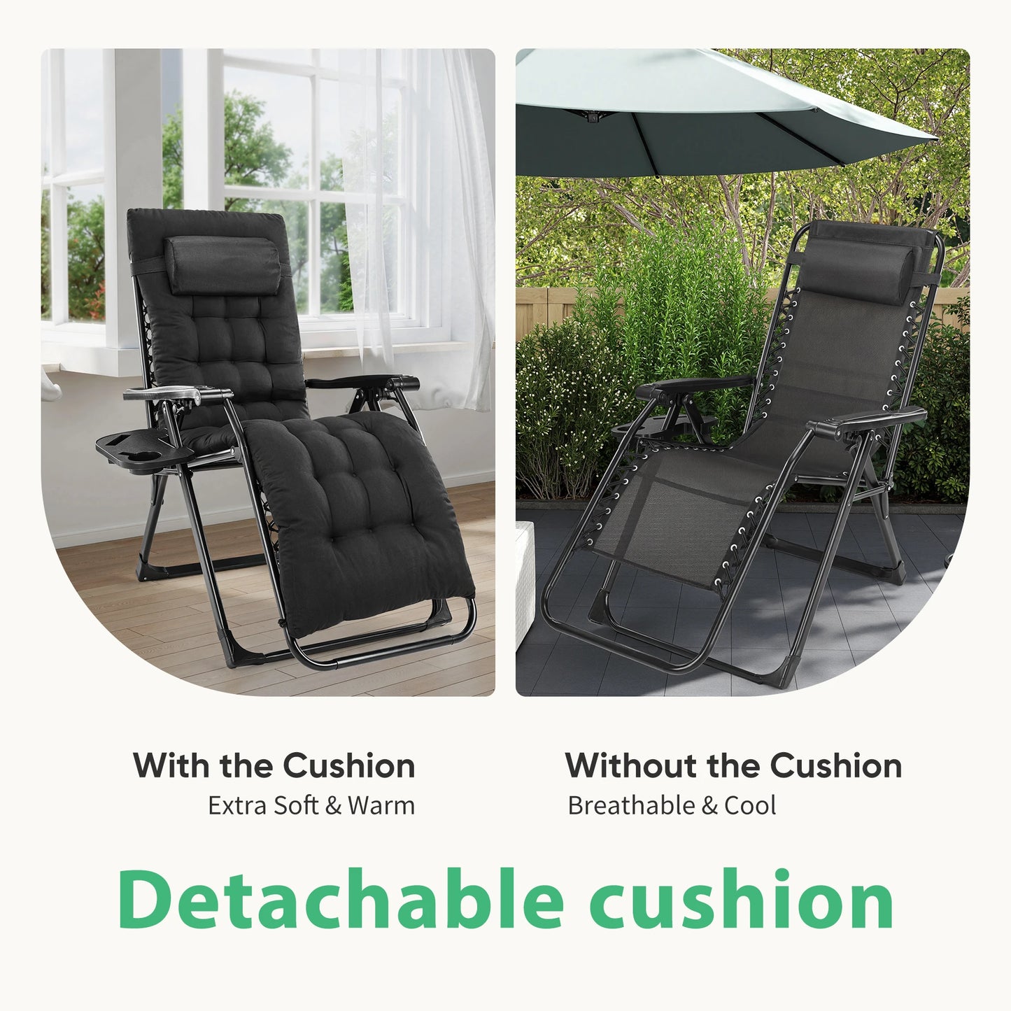 JHK Zero Gravity Recliner Folding Outdoor Patio Lounge Chair
