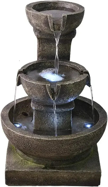XMSJ Outdoor Waterfall Fountain With LED Lights For Garden Patio