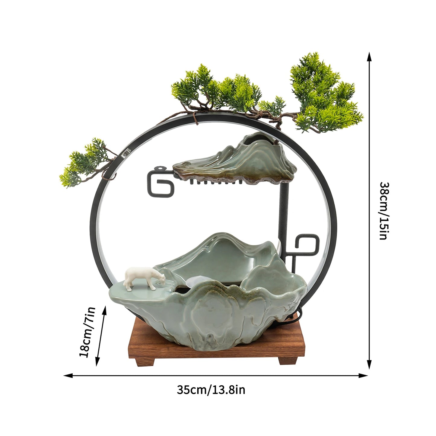 Indoor Tabletop Water Fountain With Mist Rockery Horse LED