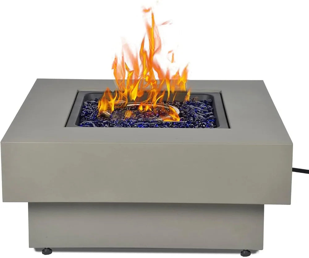 Outdoor Gas Fire Pit Table With Lid And Glass Rocks