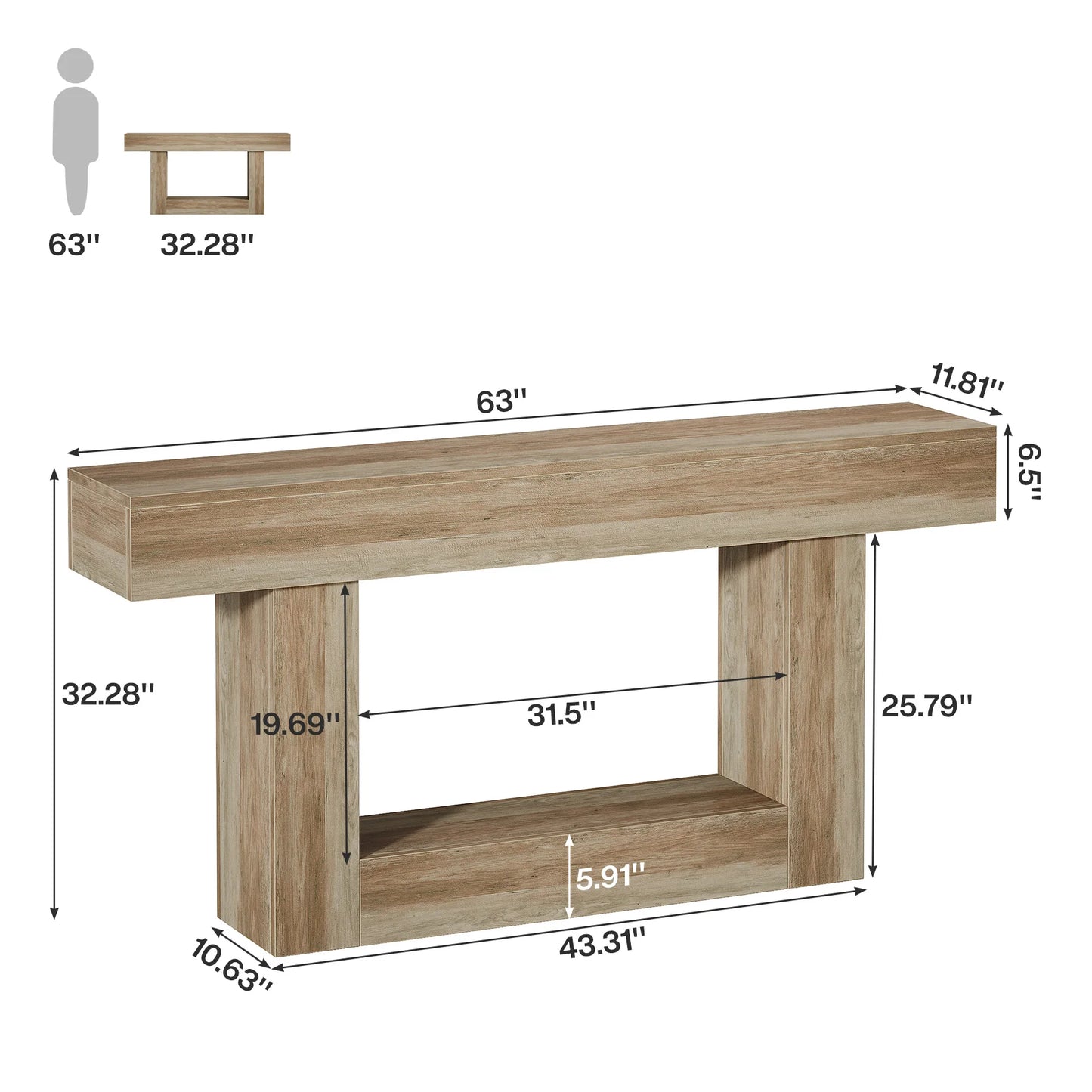 Tribesigns Farmhouse Console Table With U Shaped Base