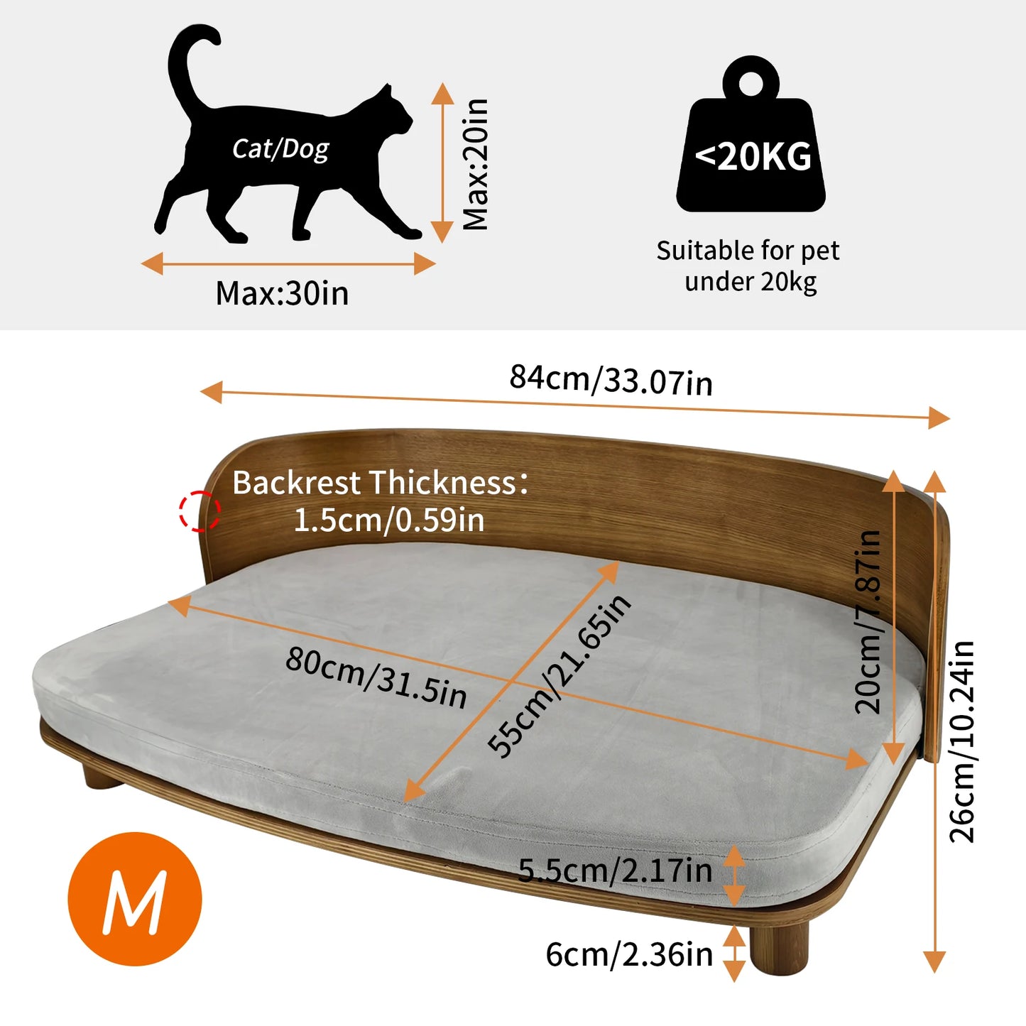 BINGOPAW Elevated Cat Bed Wooden Indoor Pet Sofa