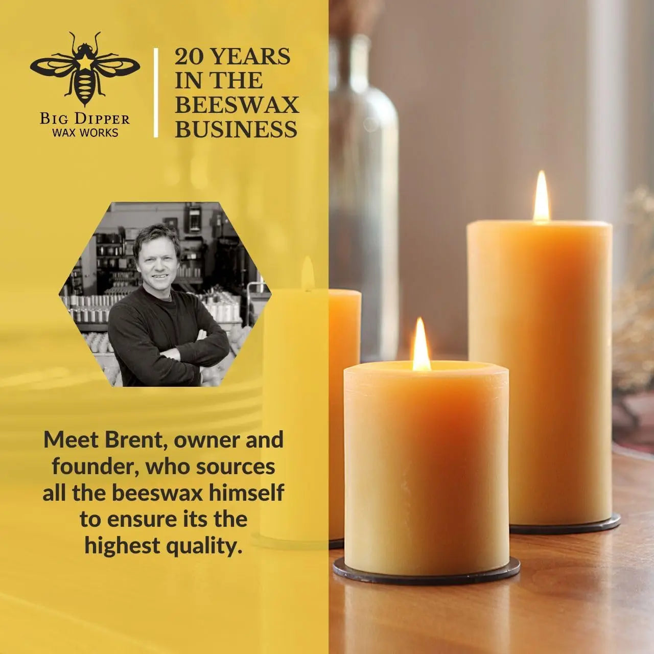 Pure Beeswax Pillar Candles 4-Pack USA Made Honey Scent