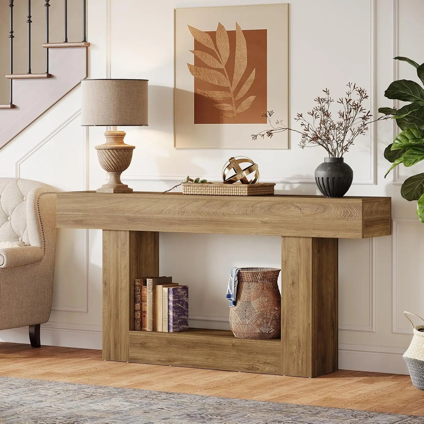 Tribesigns Farmhouse Console Table With U Shaped Base