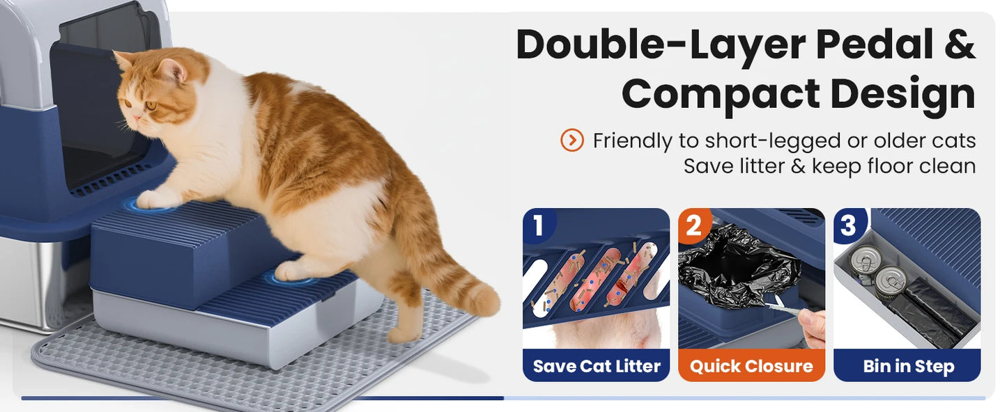 Cityflee Stainless Steel Cat Litter Box With Lid And Scoop