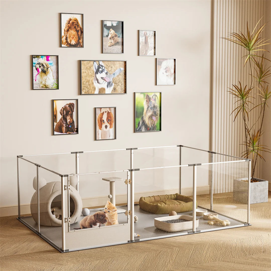 180cm Whelping Playpen Clear Acrylic Dog Playpen Exercise Fence with Waterproof Fertility Pad for Pets