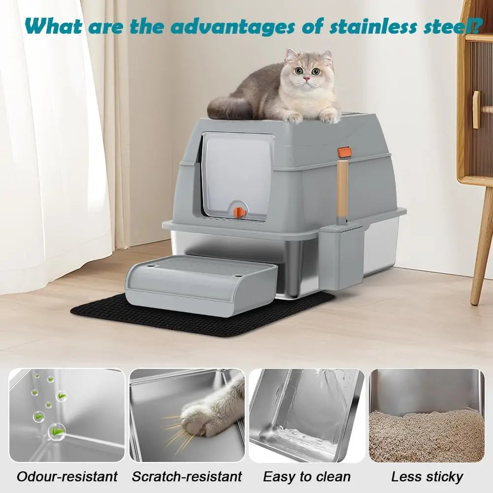 Stainless Steel Cat Litter Box With Lid And Scoop Included