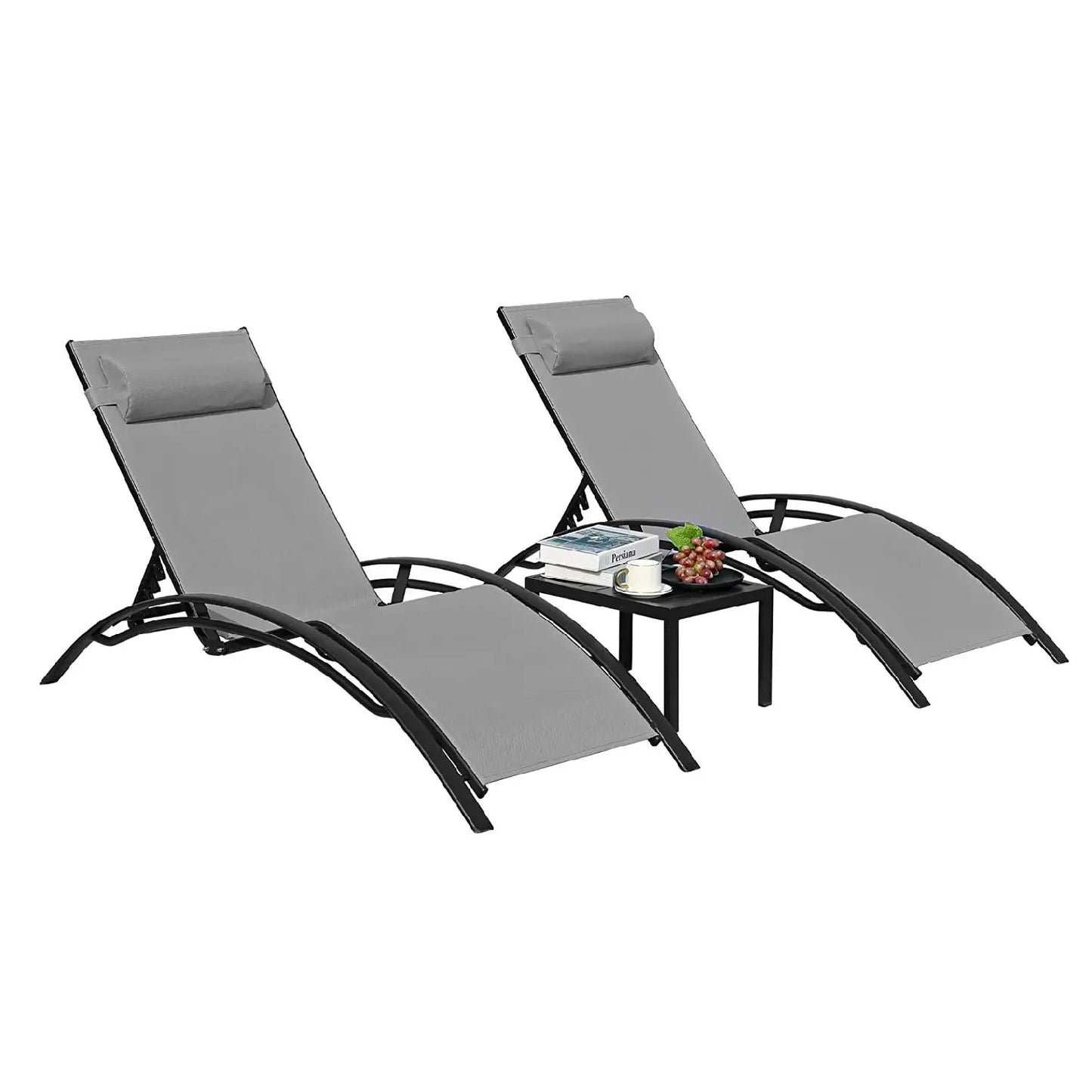 AuAg 5-Position Aluminum Outdoor Lounge Chair Set With Table