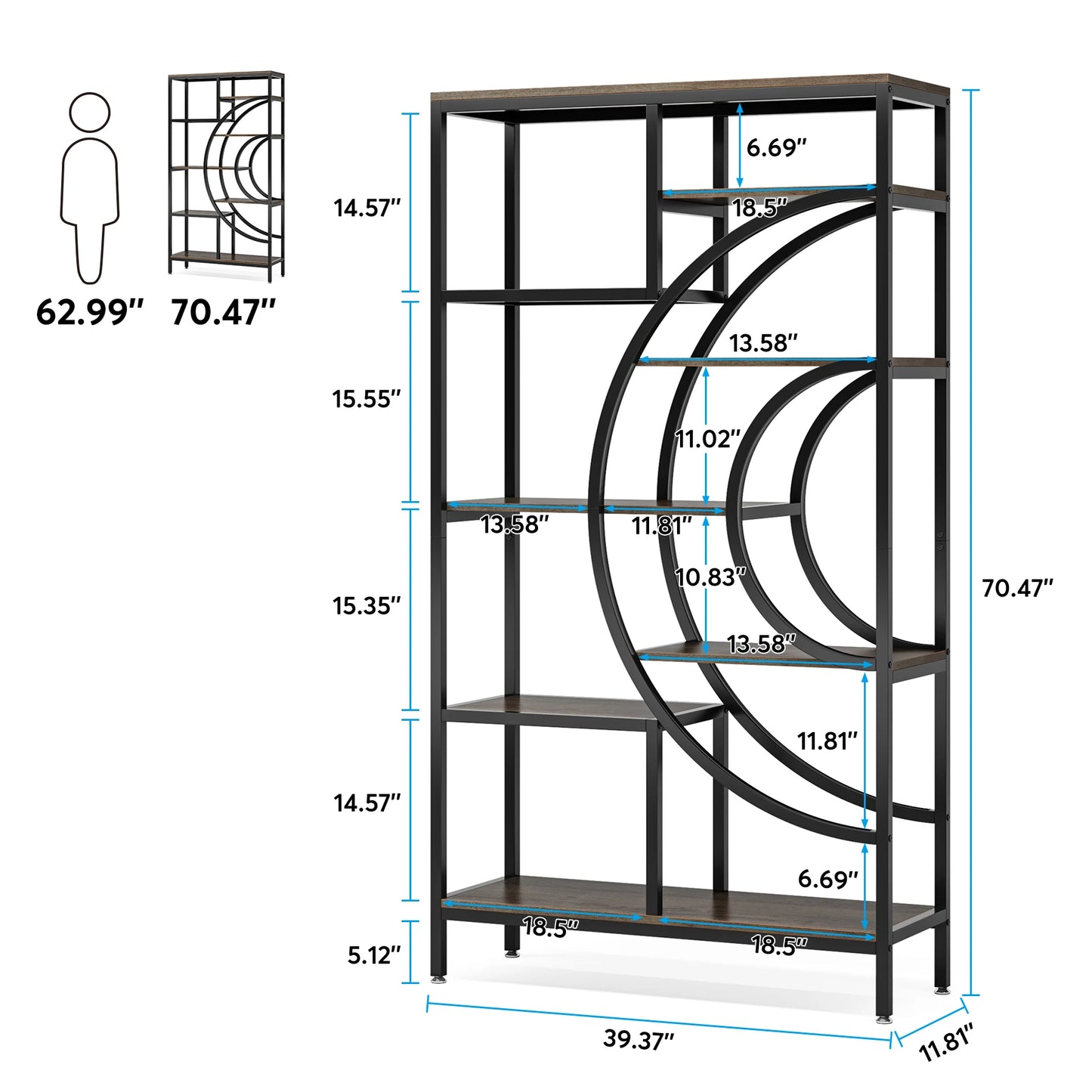 Tribesigns Industrial Etagere Bookshelf Freestanding Tall Display Shelf