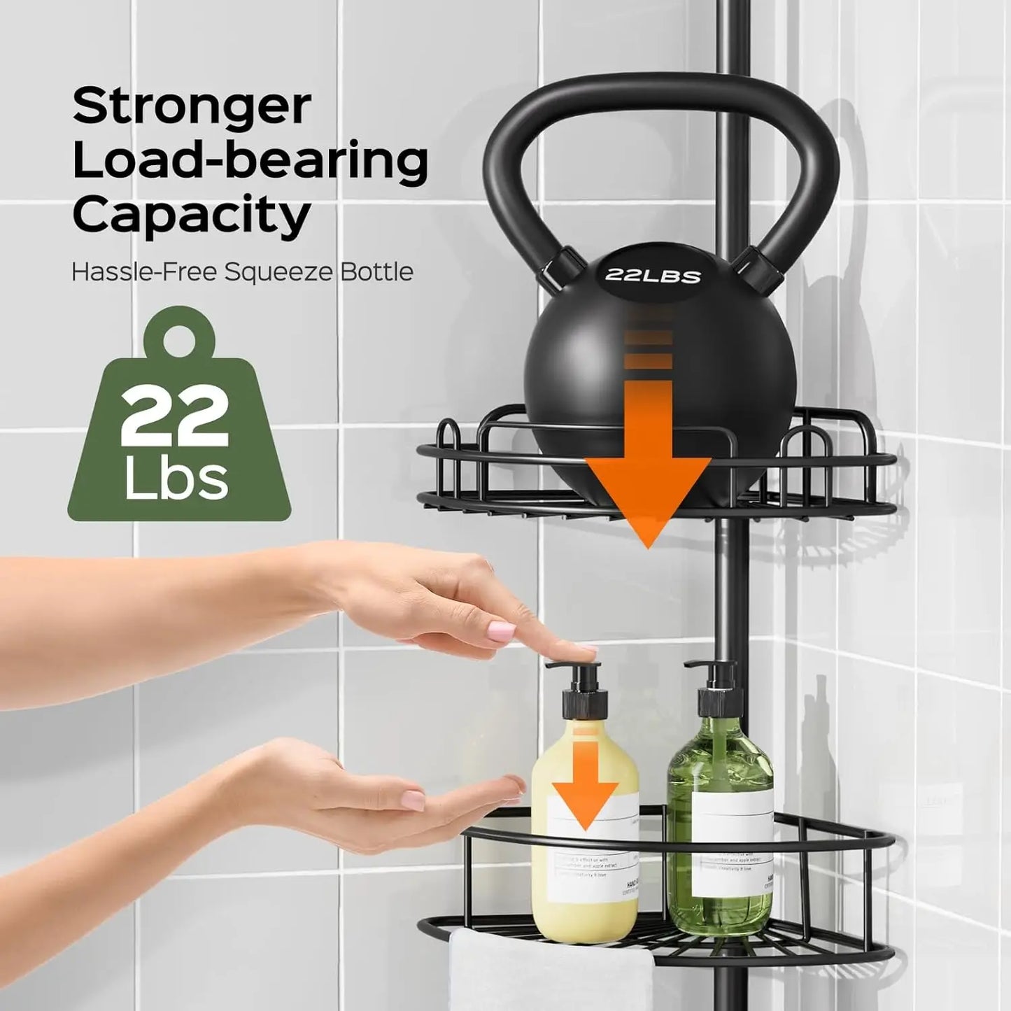 Rustproof 4-Tier Adjustable Shower Caddy Tension Pole No Drill
