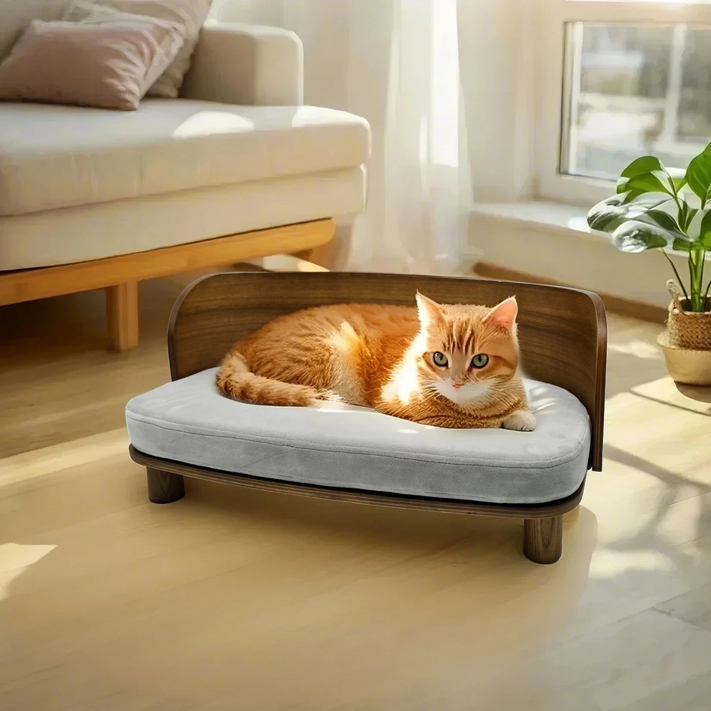 BINGOPAW Elevated Cat Bed Wooden Indoor Pet Sofa