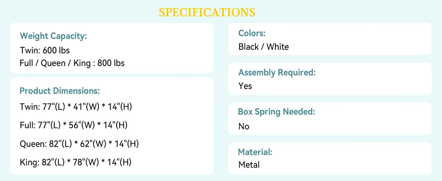 HOOMIC Twin/Full/Queen/King Heavy-Duty Metal Bed Frame with 14 Inch Under-Bed Storage — No Box Spring Needed, Easy Assembly
