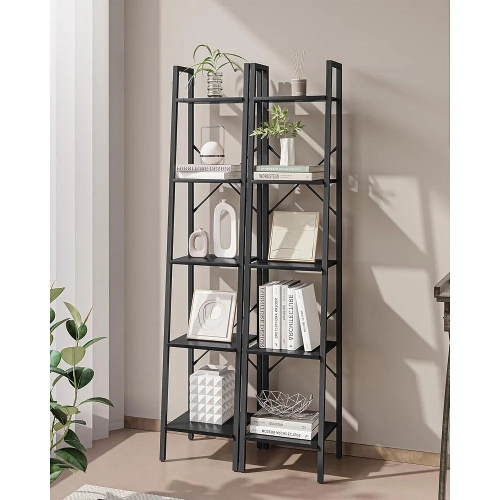 XIUWO Ladder Shelf Bookshelf With 2 Hooks Freestanding Corner Storage