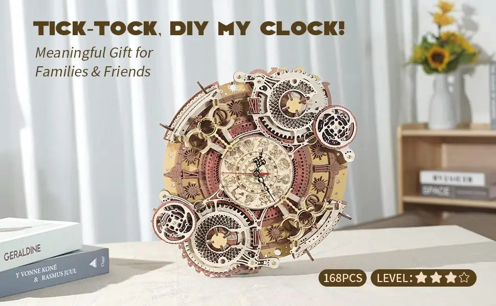 Robotime Rokr Steampunk 3D Wooden Puzzle Clock Kit For Walls
