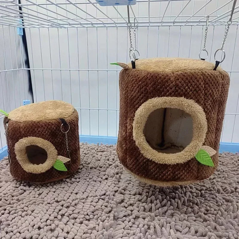 Tree Stump Shaped Hamster Nest And Hammock For Small Pets