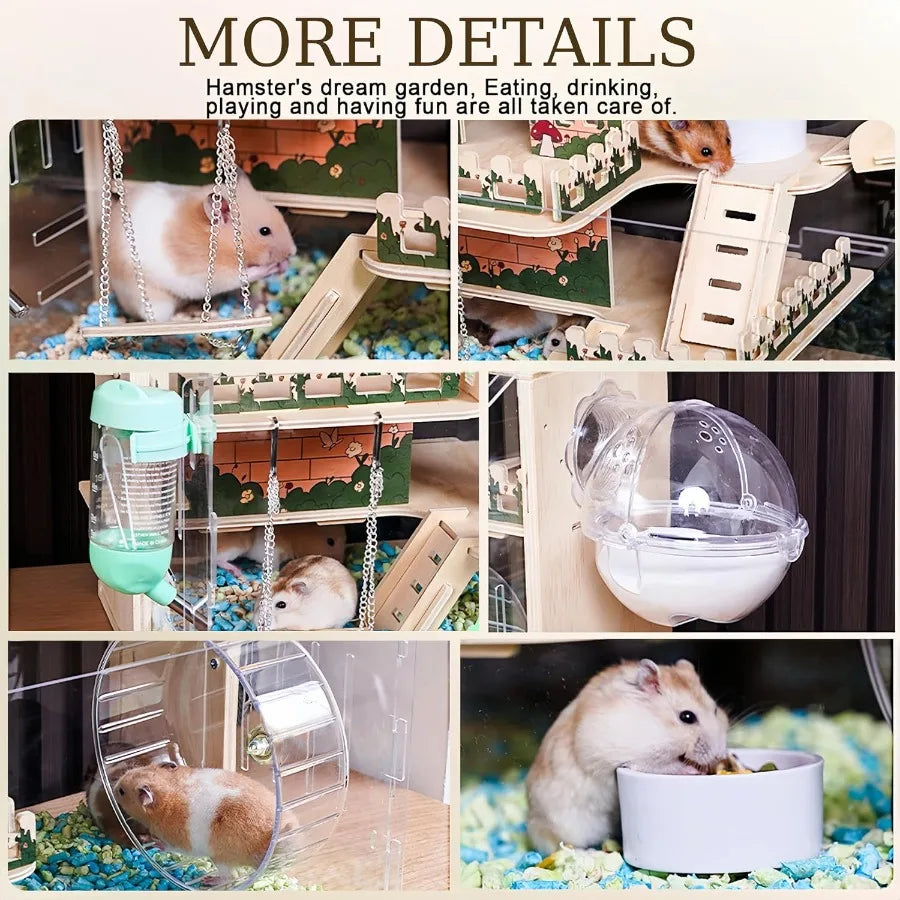 NONECN 11 In 1 Wooden Hamster Cage With Accessories