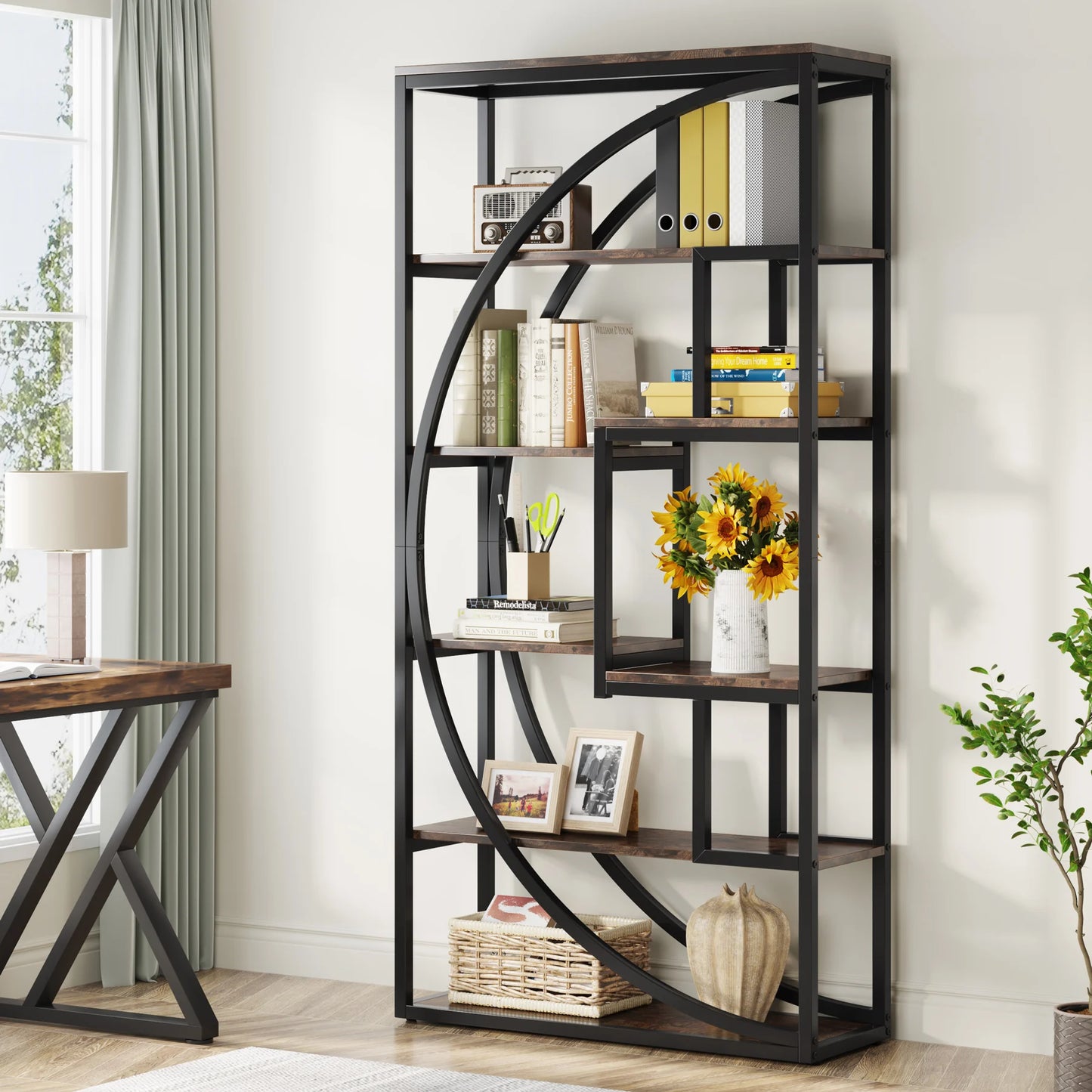 Tribesigns Industrial Etagere Bookshelf Freestanding Tall Display Shelf